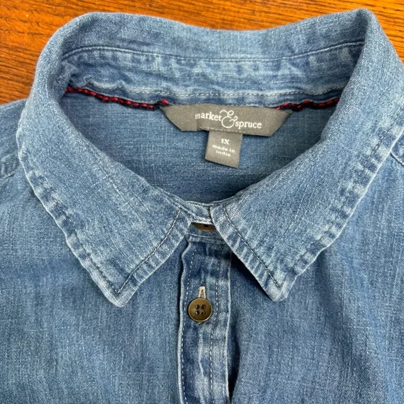 Market & Spruce Blue Weighted Rugged Denim Women’s XXL Button-Up Shirt - Picture 4 of 6